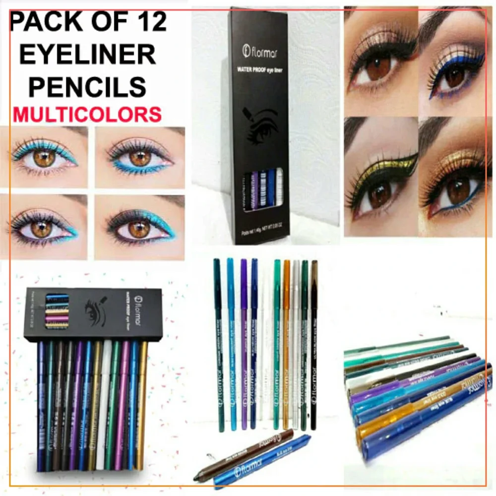 Pack of 12 Flormar Waterproof Glitter Eyeliner Pencil