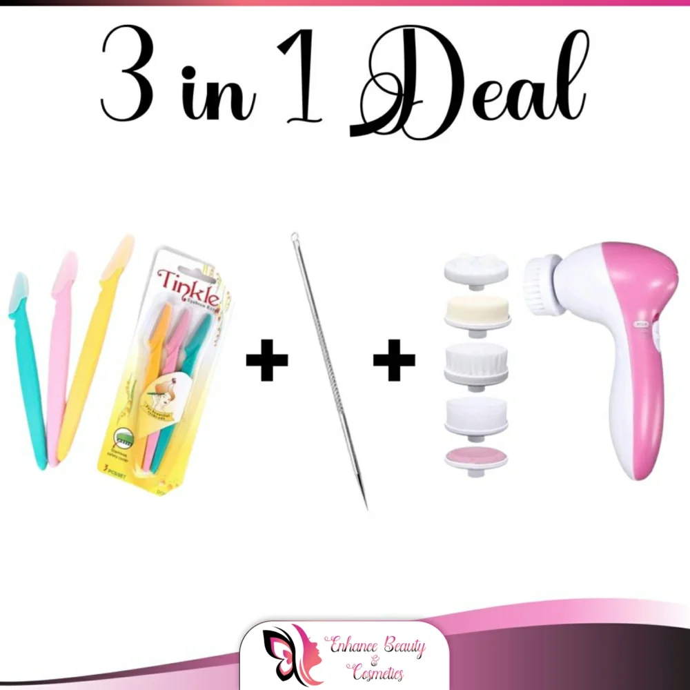 3 in 1 Makeup Deal - Facial Massager + Blackhead Pin + Tinkle Eyebrow Razor