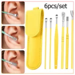 Ear Wax Cleaning Kit Set , 6 Pcs Ear Pick Tools,Spring Earwax Cleaner Tool Ear Wax Remover, Reusable Ear Cleaner for Children and Adult-Yellow