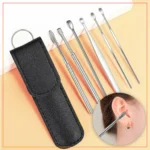 Ear Wax Cleaning Kit Set , 6 Pcs Ear Pick Tools,Spring Earwax Cleaner Tool Ear Wax Remover, Reusable Ear Cleaner for Children and Adult-Black