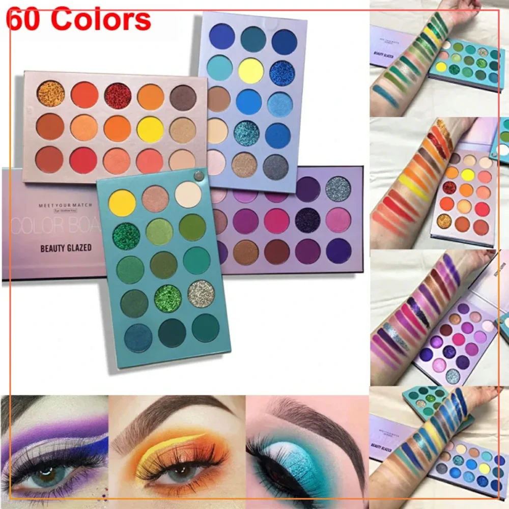 Beauty Glazed 60 Colors Matte Eyeshadow Glitters Makeup Palette 4 in1 Color Board Highly Pigmented