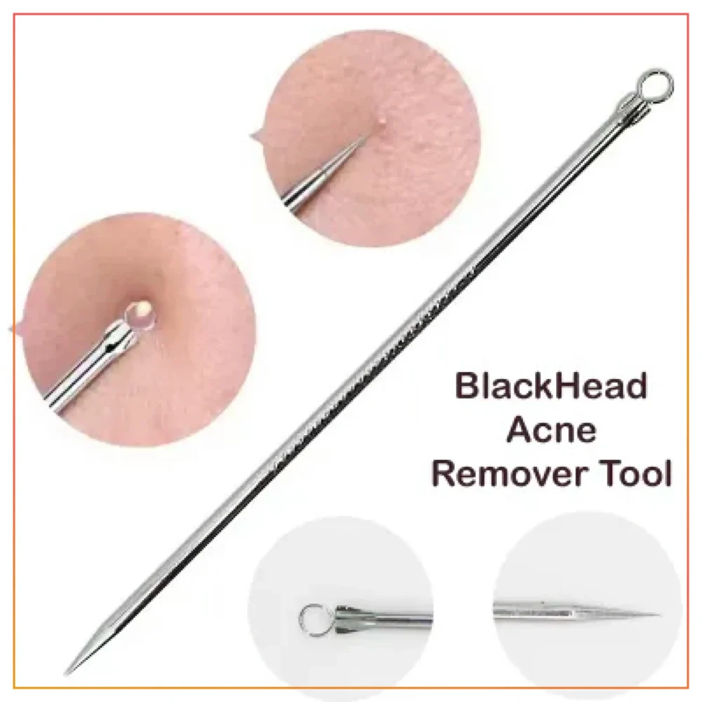 (Pack of 3) Blackhead Remover Pin Needle Extractor Acne Pimple Cleaning Tool Black Head Removal Stainless Steel Stick - Whitehead Blackhead Remover Pin