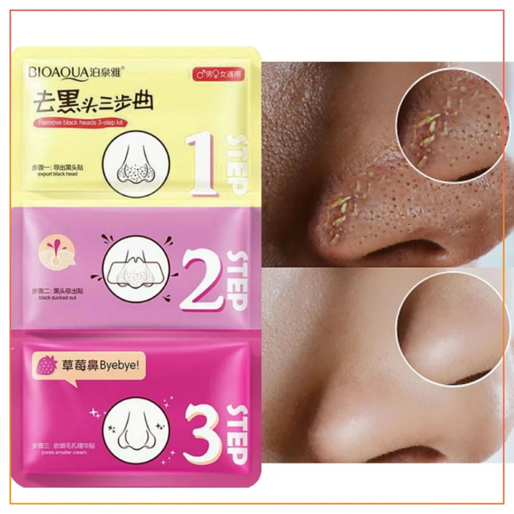 Bioaqua 3 Step Blackhead Remover For Nose Pore Beauty Pig Nose Mask