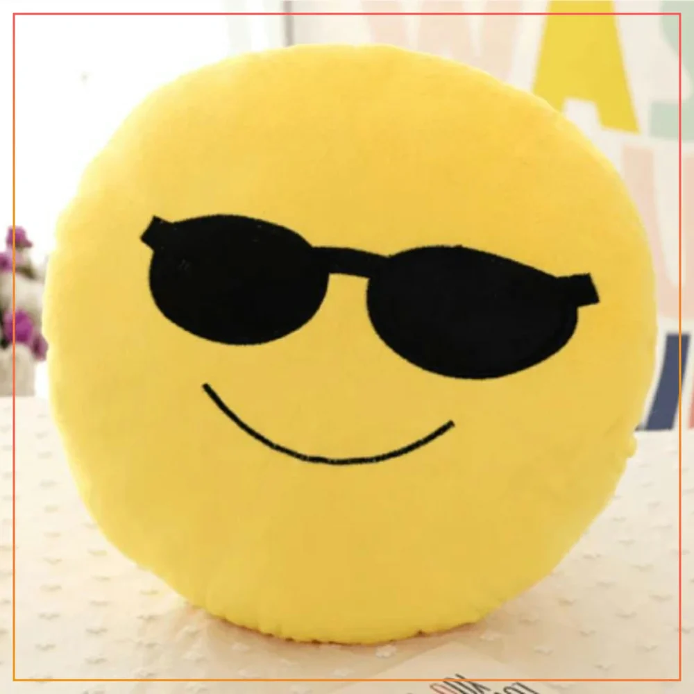 (10 Inches/ 25.4cm) Emoji Cool Face Pillow - Plush Comfort Fluffy Cushion with Ball Fiber Cotton Filling -Yellow