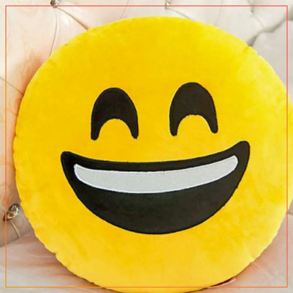 (10 Inches/ 25.4cm) Happy Face Pillow - Plush Comfort Fluffy Cushion with Ball Fiber Cotton Filling -Yellow