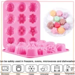 Flower Silicone Fondant Chocolate Cake Candy Mold DIY Baking Tool-12 Cavity ( Pink)