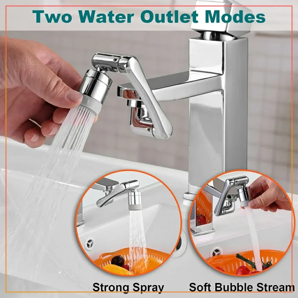 1440 Degree Splash Head Universal Swivel Rotation Faucet Brass Stainless Steel Extender Faucet For Bathroom Kitchen Sink