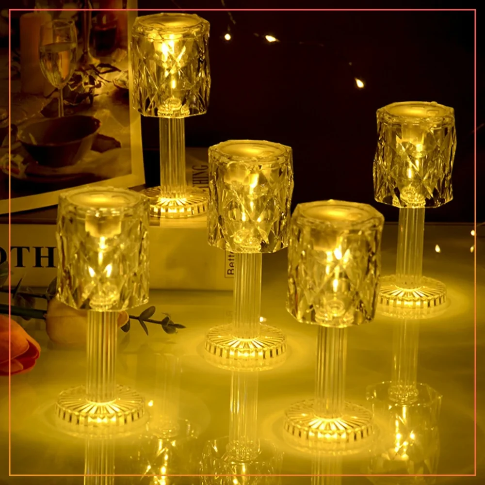 (Pair Of 2 )14cm Mini Crystal Lamp Rose Light Diamond Lamp Fancy Table Lamps for Home Decoration Gifts | For Drawing Room Corner / Floor & Bedroom Lampshade