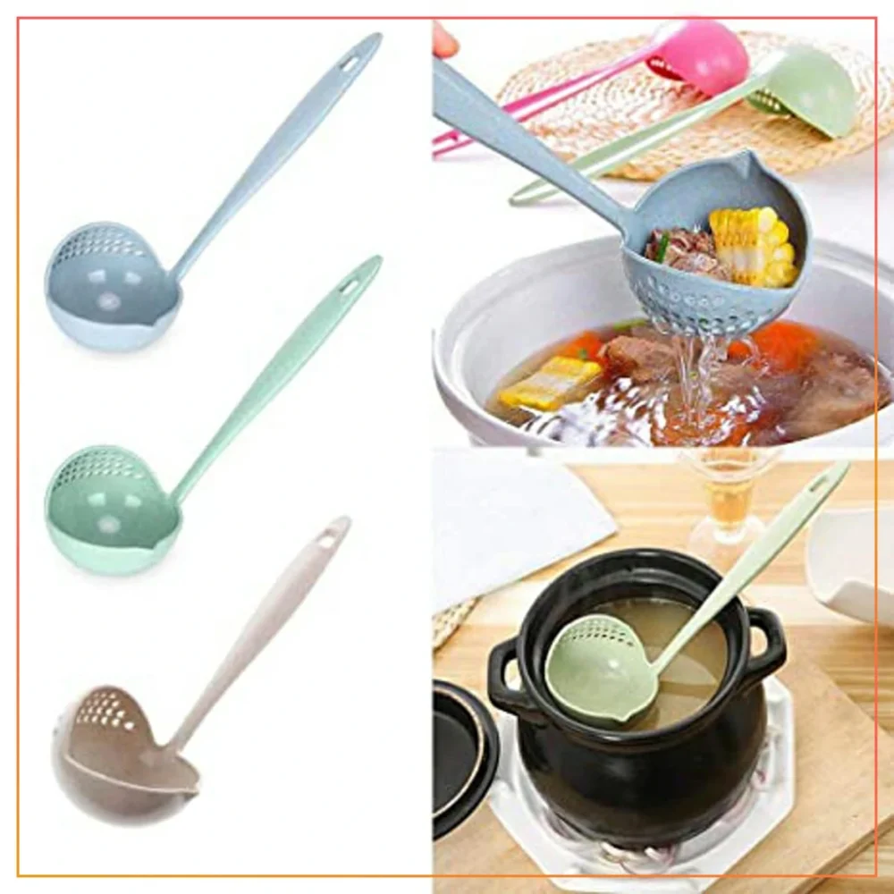 2 in 1 Plastic Spoon and Drainer and Strainer Long Handle Soup Spoons Tableware Cooking 