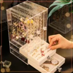 3 Layer + 2 Drawer Earing And Locket Rectangle Jewellery Box With Bottom Drawers And Upper Transparent Lid