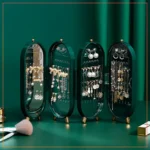 Foldable Jewellery Organizer With Mirror Transparent Jewellery Box Multi-layer Dustproof  Jewellery Holder Portable Plastic Organizer Case Ear Rings & Necklace_Hanging Holder-Teal