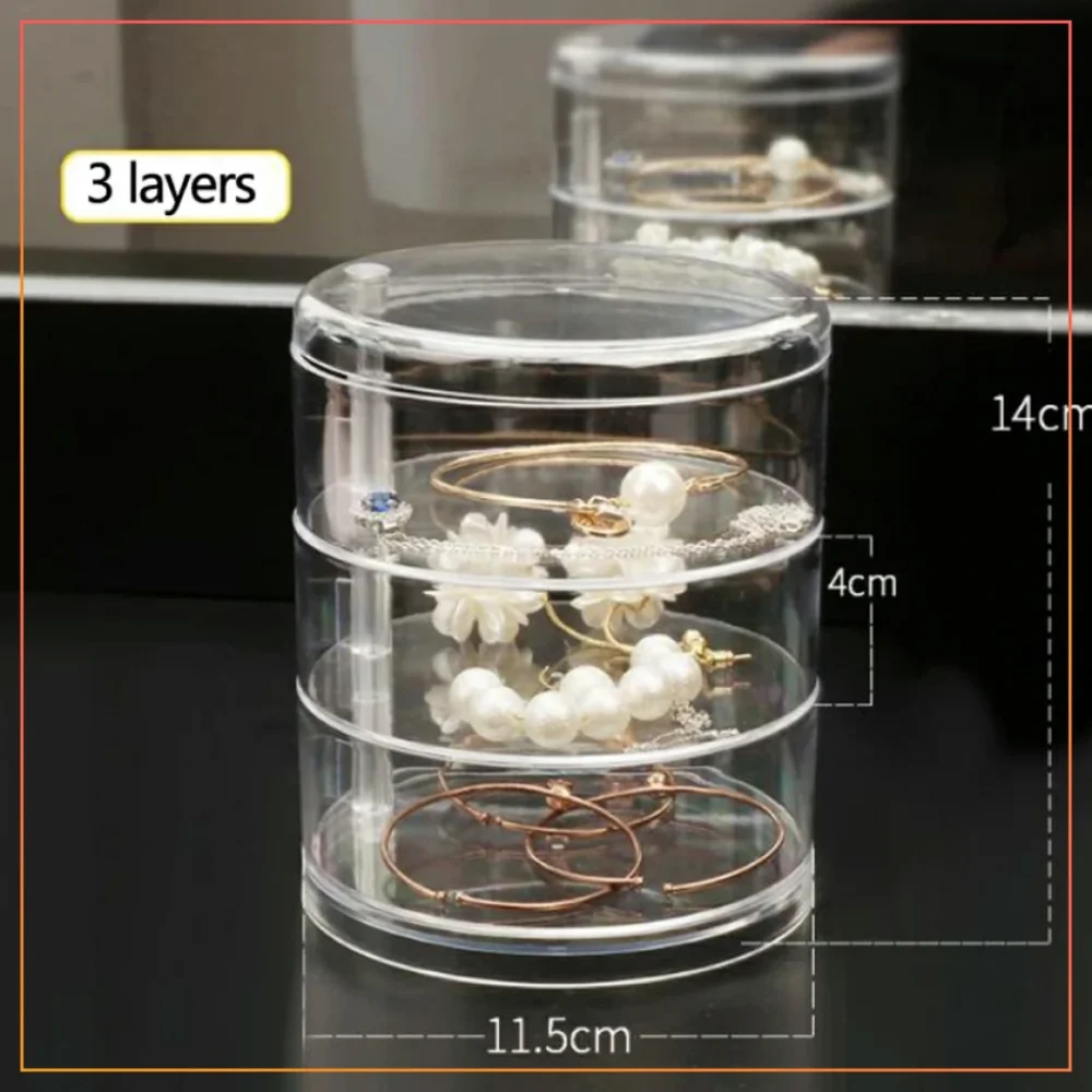 3 Layer Jewelry Storage Box , 360 Degree Rotating Jewellery Organizer With Lid Transparent | Ear Rings , Necklace & Bracelets Holder | Portable Jewelry Box 