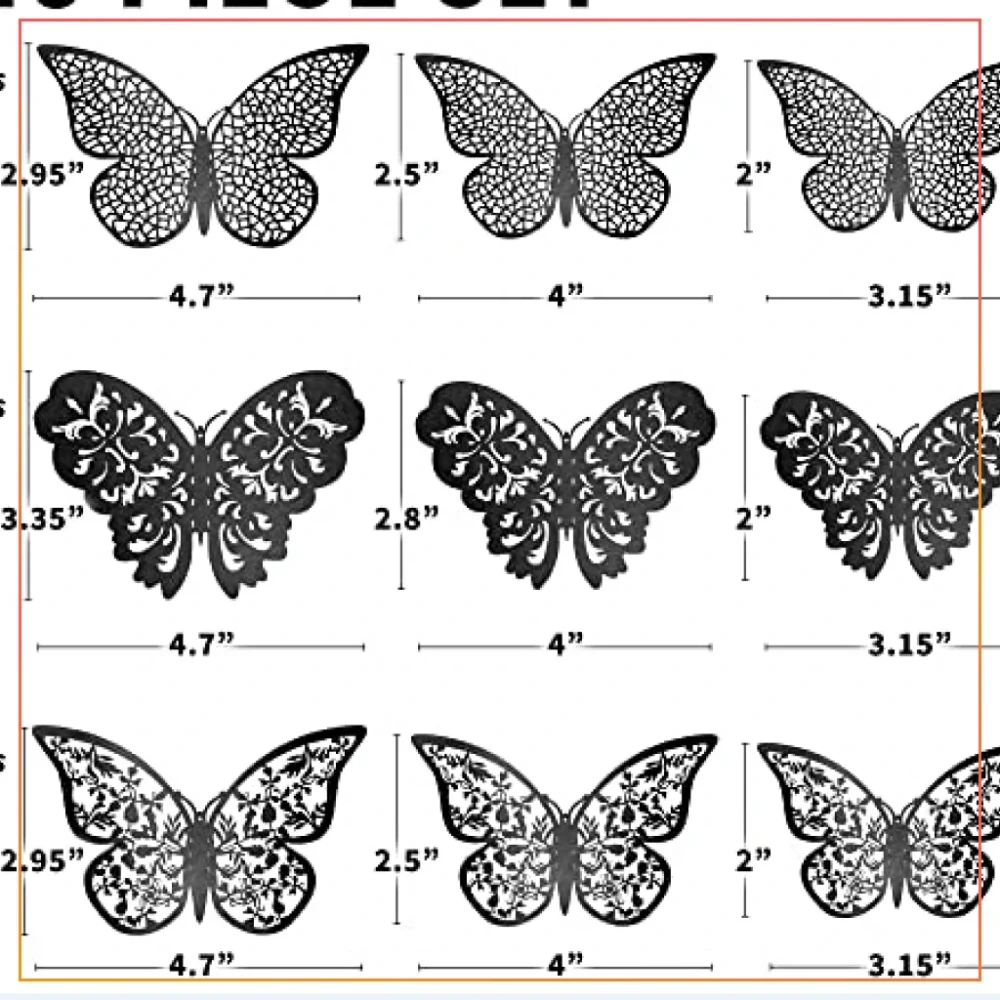 6 Pcs 3D Wall Stickers Butterfly Home Decor Wall Decals Fridge Stickers Wedding Decor-Black