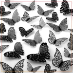 12 Pcs 3D Wall Stickers Butterfly Home Decor Wall Decals Fridge Stickers Wedding Decor-Black
