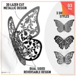 3 Pcs 3D Wall Stickers Butterfly Home Decor Wall Decals Fridge Stickers Wedding Decor-Black