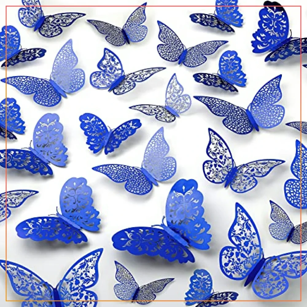12 PCS Of 3D Butterfly Wall Stickers For Wedding Decor, Room Decoration-Blue