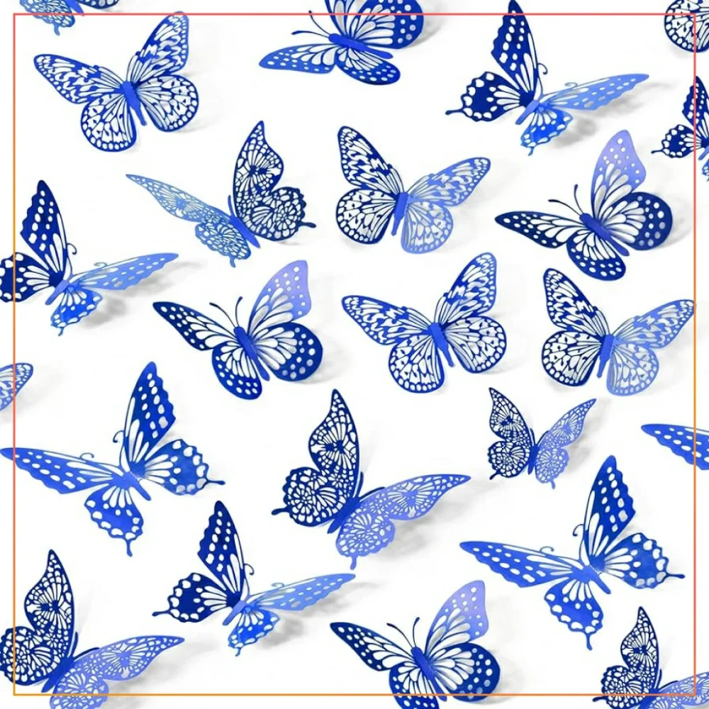6 PCS Of 3D Butterfly Wall Stickers For Wedding Decor, Room Decoration-Blue