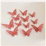 (Pack of 12) 3D Butterflies Wall Decor Wall Stickers 3 Size Removable Butterfly Decorations For Bedroom Living Room Home Party -Maroon
