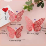(Pack of 3) 3D Butterflies Wall Decor Wall Stickers 3 Size Removable Butterfly Decorations For Bedroom Living Room Home Party -Maroon
