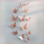 Pack of 6 3D Metallic Butterfly Wall Sticker Home Decor Assorted Styles 3 Sizes, Removable Reusable Stickers for Wall-Rose Gold