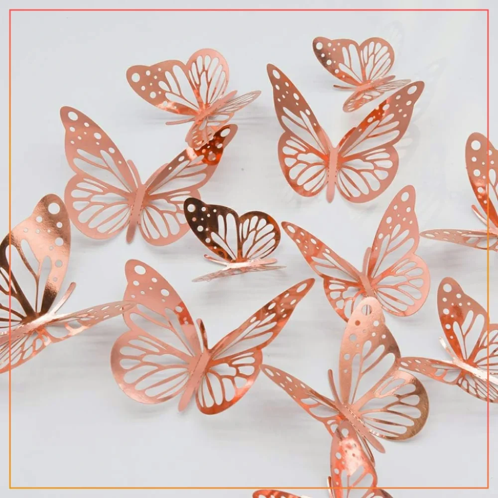 (Pack of 3 )3D Metallic Butterfly Wall Sticker Home Decor Assorted Styles 3 Sizes, Removable Reusable Stickers for Wall-Rose Gold (Copy)