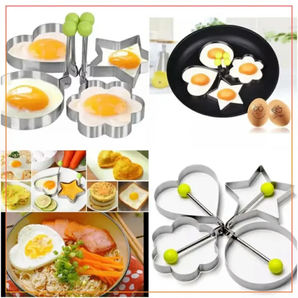 Fried Egg Mold, Pack of 4 Stainless Steel Egg Ring Egg Shaper Pancake Mold Heart/Round/Star/Flower Shapes