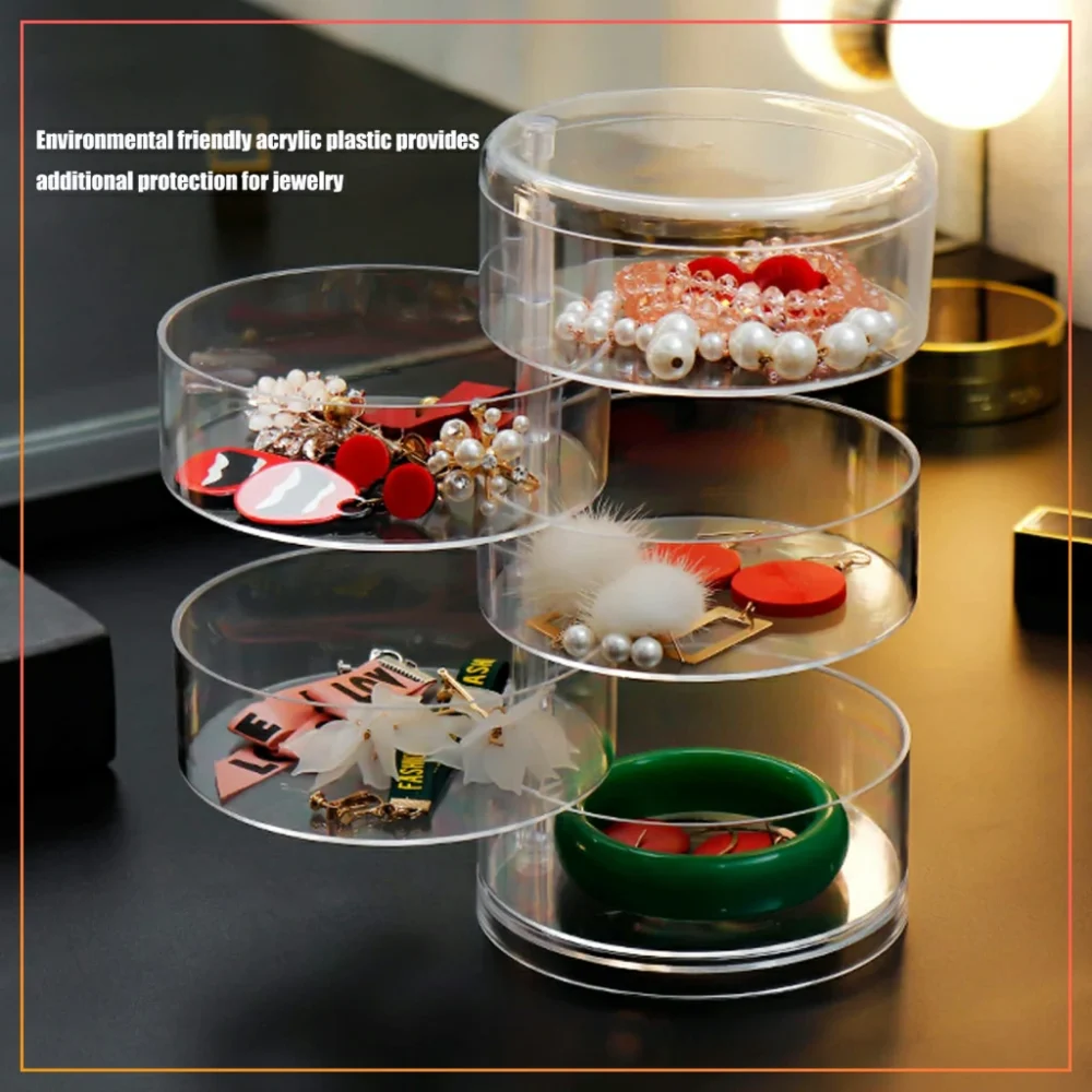 Rotatable Jewelry Box Earring Holder For Women,5 Layer Accessories Storage Box Tray With Lid For Earrings Necklaces Bracelets