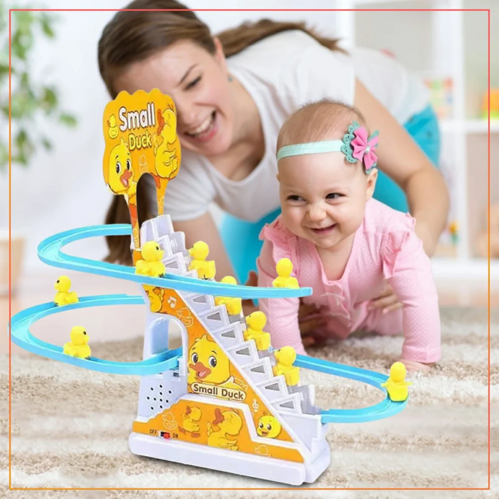 6 Duck Climbing Stairs Toy Children Roller Coaster Toy Set Duck Race Track Set With LED Flashing Lights, Music