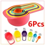 6 Pieces Measuring Spoons And Cups Plastic , Measuring Spoon Scoop With Scale For Cooking Measuring-Multicolor