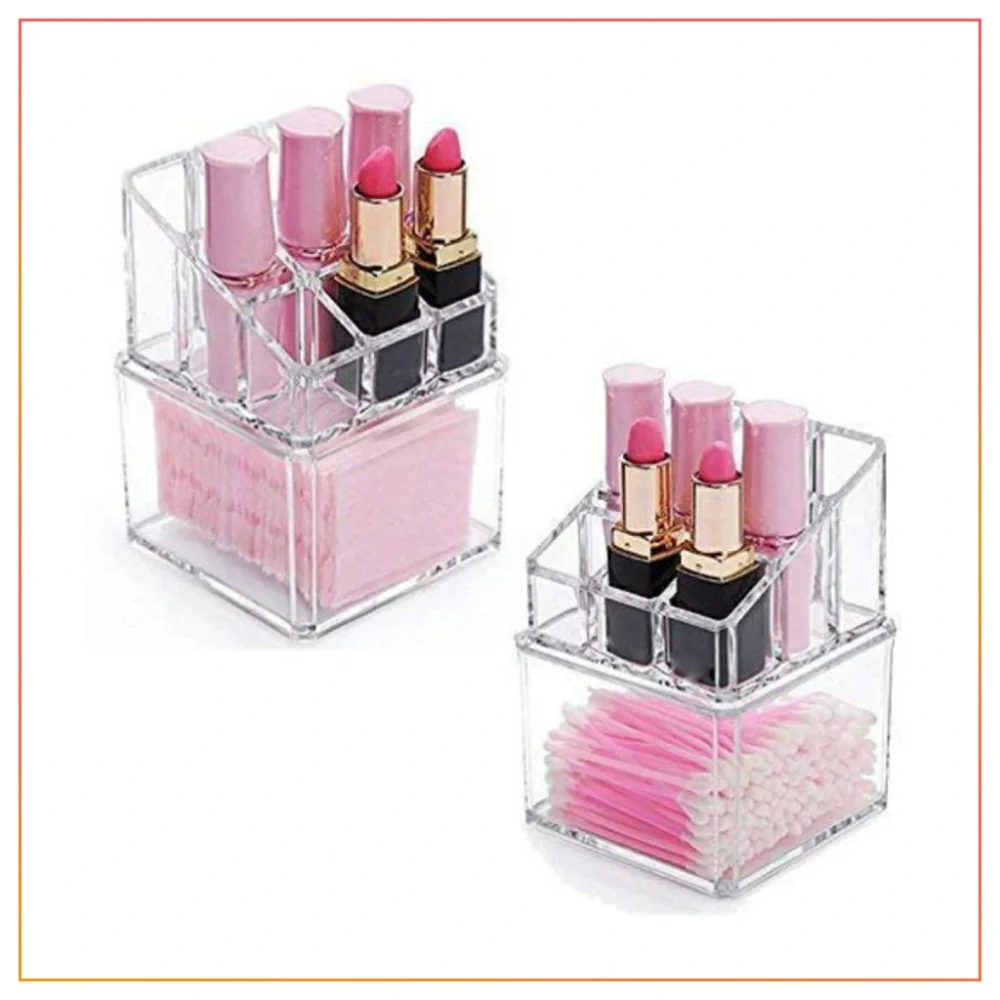 9 Grid Lipstick Shelf Organizer With Rotating Base Box Transparent Jewelry Storage Box Makeup Organizer Holder