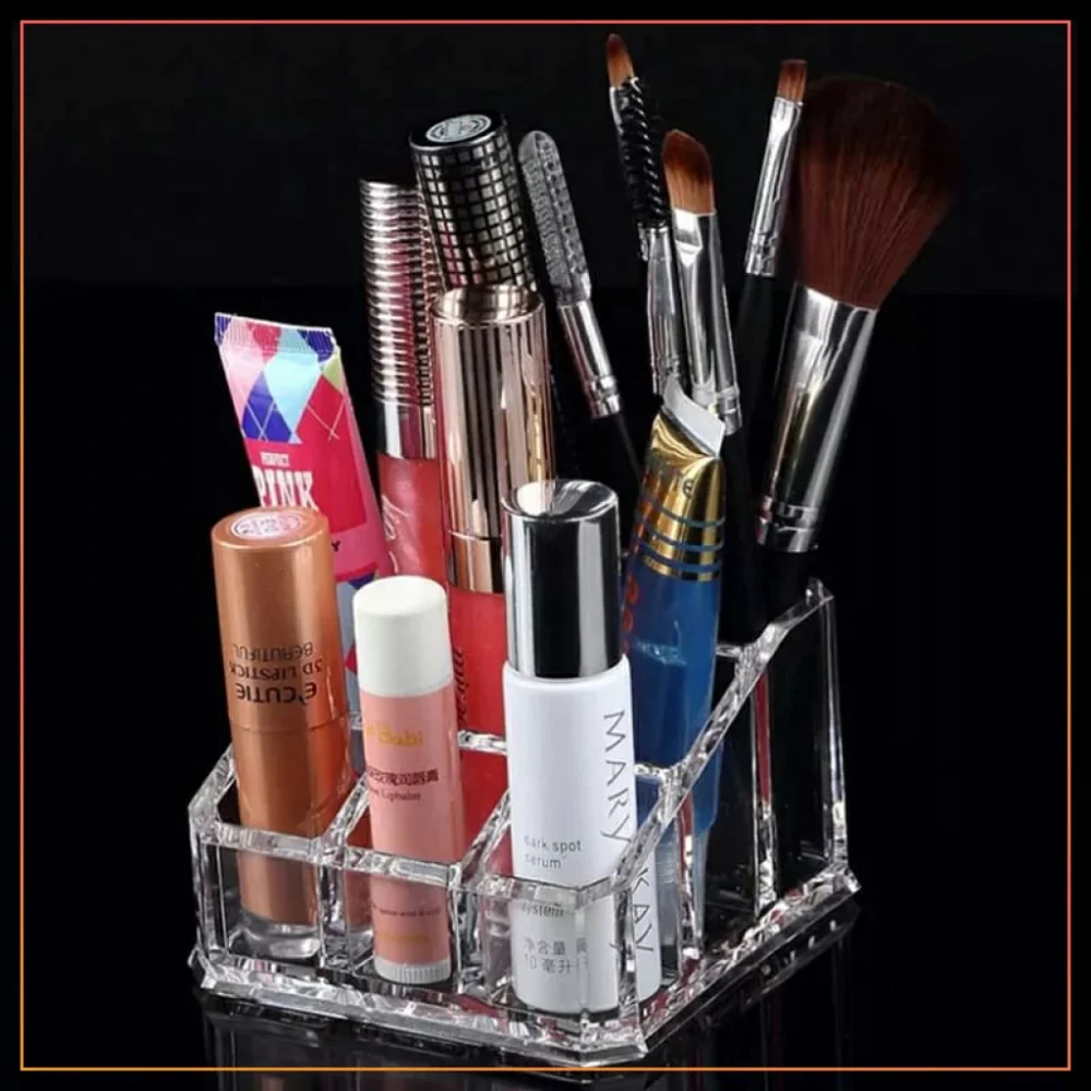 9 Slot Rectangle Shape Lipstick Organizer Acrylic Makeup & Lipstick Organizer ,Brush Holder, Beauty Display Makeup Organizer – Transparent