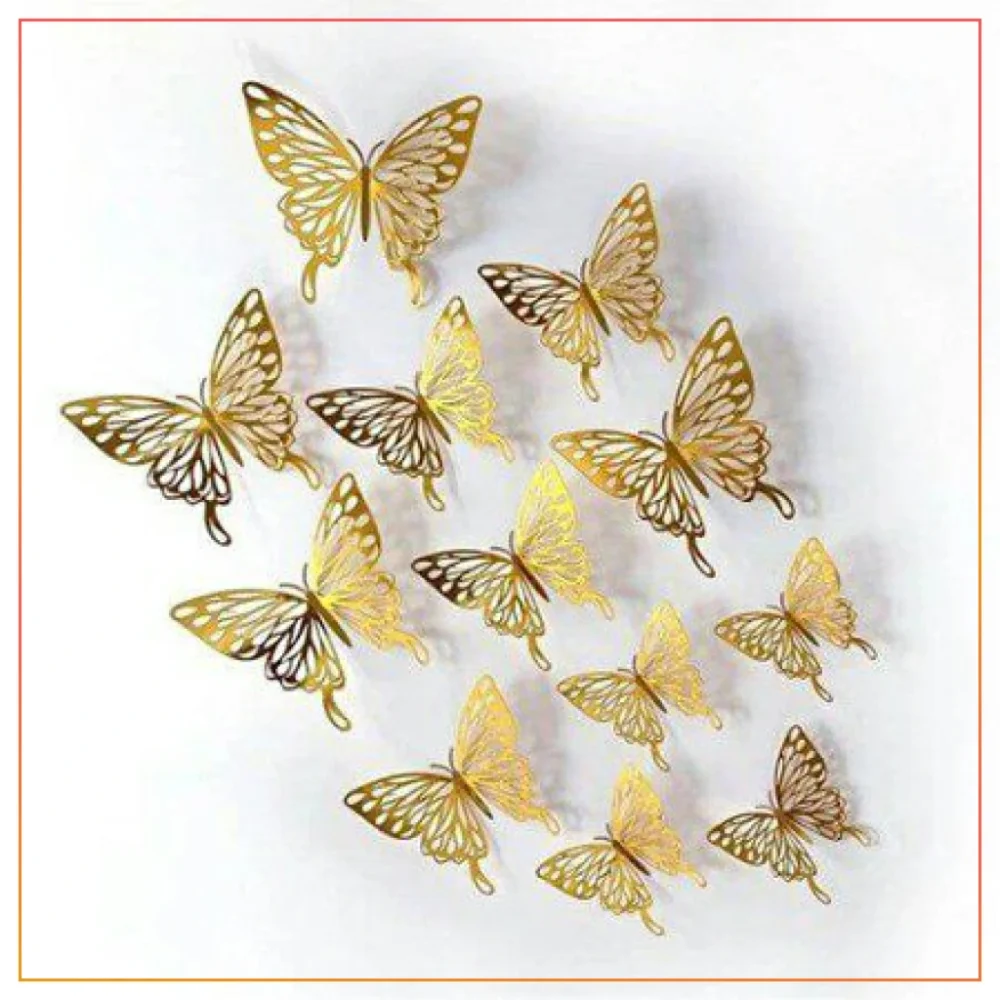 Pack Of 6 3D Butterfly Golden Wall Sticker Home Decor