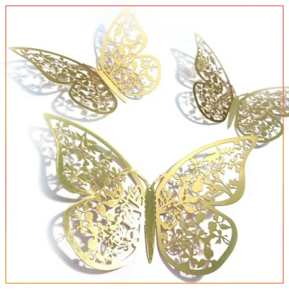 Pack Of 3 3D Butterfly Golden Wall Sticker Home Decor 