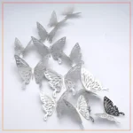 (Pack Of 12) Silver 3D Metallic Butterfly For Decor,Living Room Wedding Decoration , Butterflies Fridge Kids Bedroom Nursery Sticker, Arts & Craft