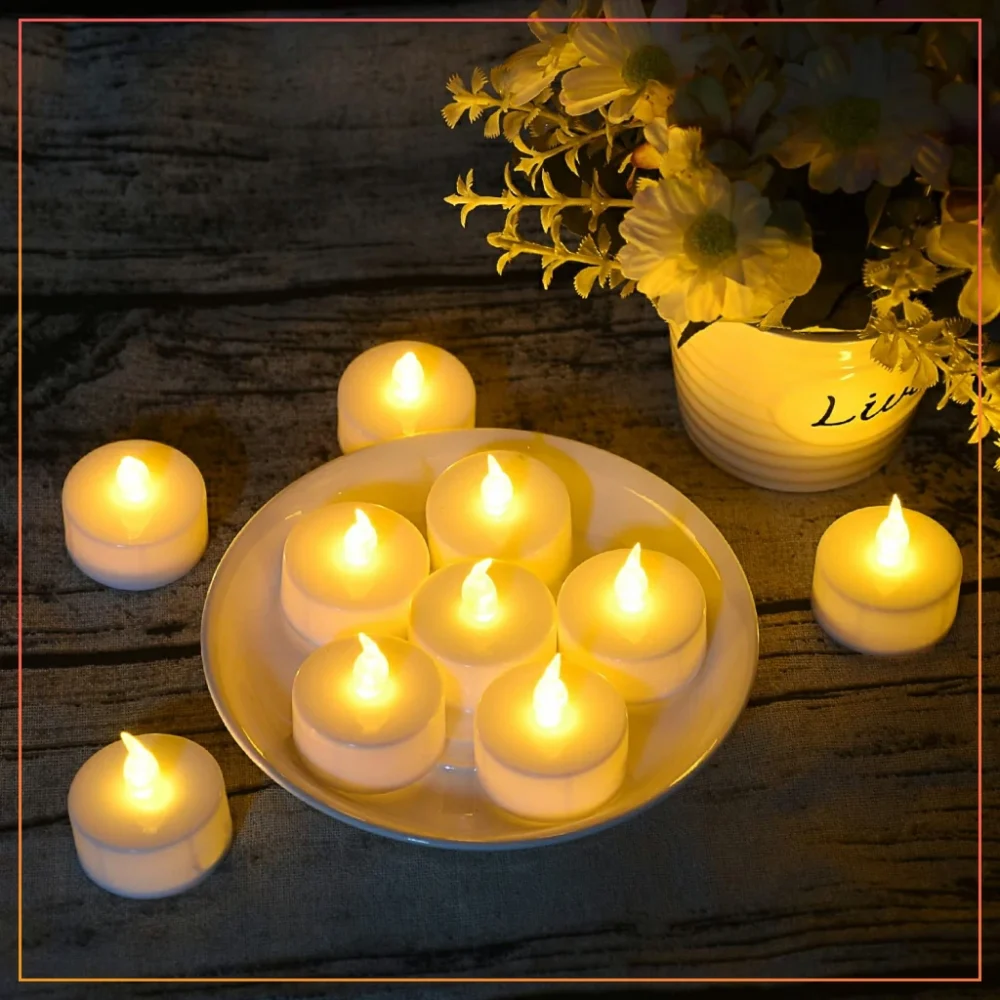 Pack of 12 Mini Warm LED Tea Light Candle Battery Operated LED Flame Less Candles (Copy)