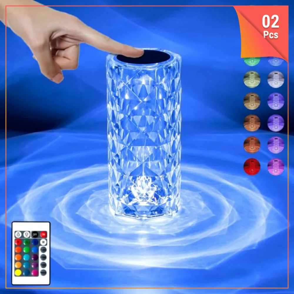 (Pair Of 2)Crystal Lamp, Rose Diamond Table Lamp, 16 Colors With Touch And Remote Control, USB Rechargeable Decorative Acrylic  Lamp, Atmosphere Light For Living Room, Bedroom