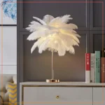 Feather Tree Table Lamp Modern Bedside Table Lamp Desk Night Light-White