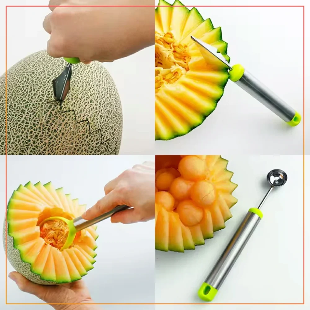 2 In 1 Fruit Carving Cutter Tool Multifunctional Dig Scoop With Fruit Carving Knife 