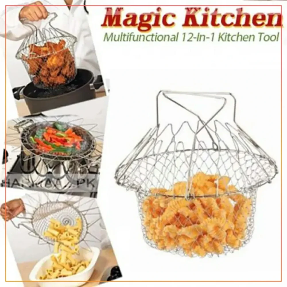Chef Basket Multifuntion Foldable Kitchen Tool Stainless Steel Basket Boiler,& Frying