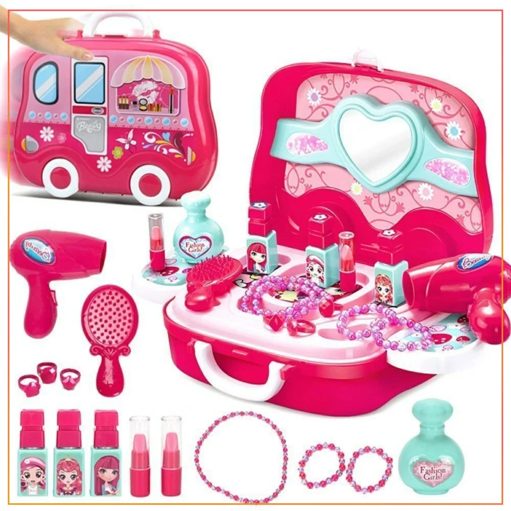 Makeup Briefcase Fashion Beauty Pretend Play Set For Kids Girls Make Up Set Toys Professional Princess Makeup Tools Kit For Your Princess Best Birthday Gift
