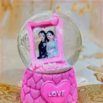 Snowy Liquid Filled Glass Couple Dome - Automatic Lighting & Dancing Couple Floral Stage Dome Anniversary Gift Love Couple Dome With Light-Pink