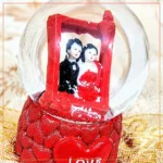 Snowy Liquid Filled Glass Couple Dome - Automatic Lighting & Dancing Couple Floral Stage Dome Anniversary Gift Love Couple Dome With Light-Red