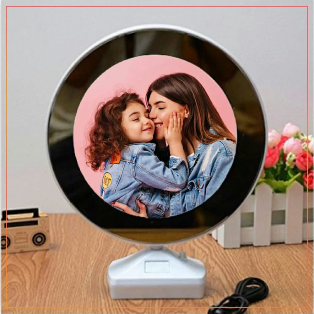 Magic Mirror Photo Frame With Light Photos,Tabletop Customized Frames For Valentine’s Day Gifts, Anniversary, Birthday And Home Decor (Round)