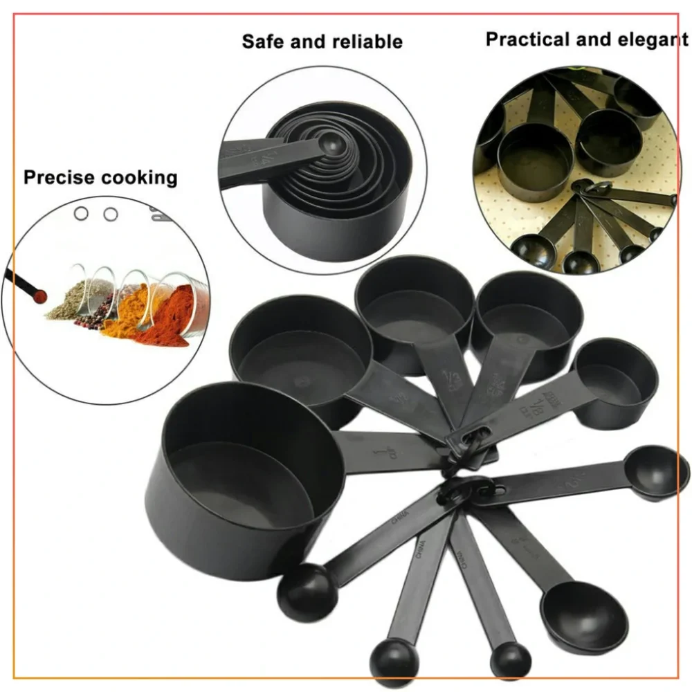 Measuring Spoons and Cups 10 Pcs Measuring Set Tools For Baking Coffee-Black