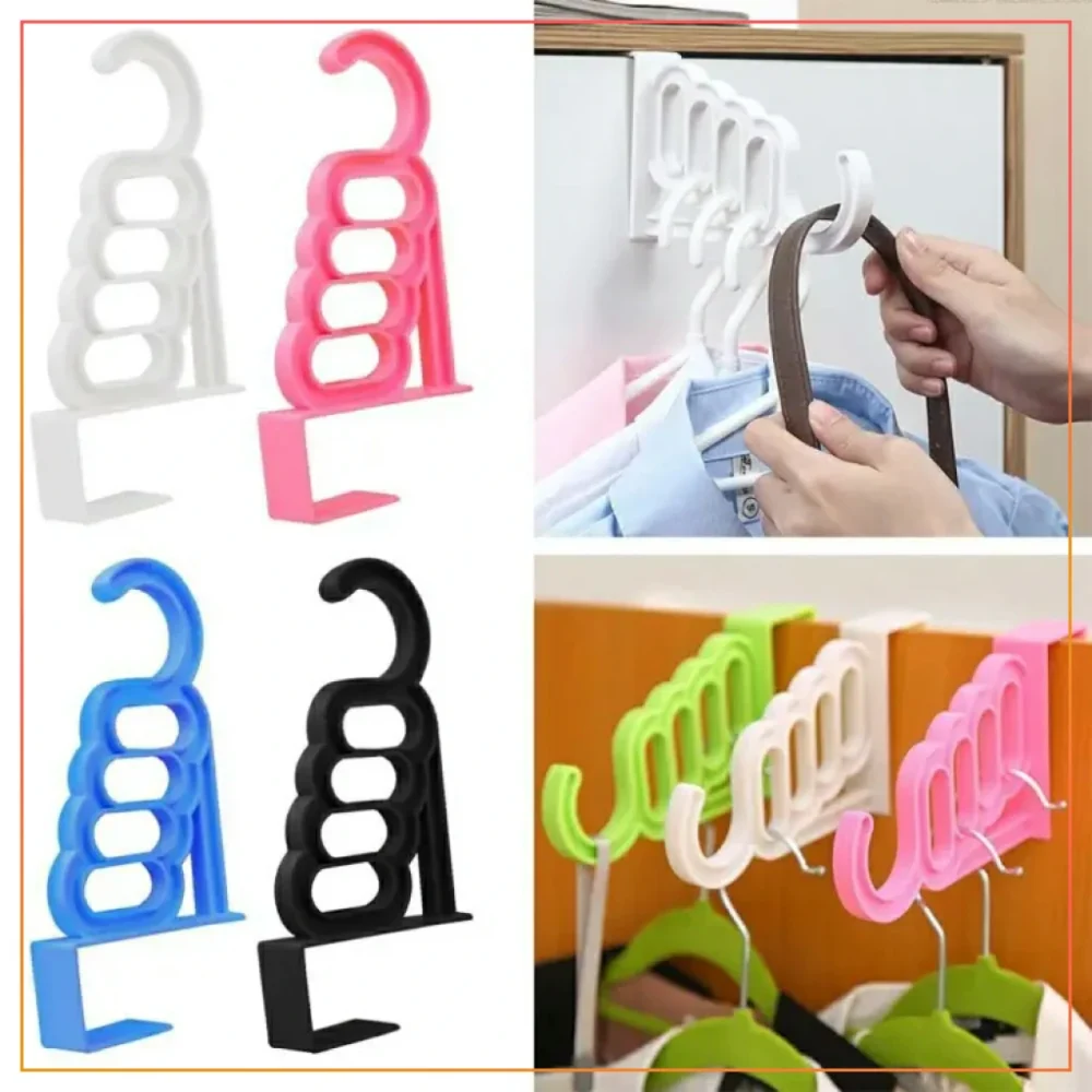 Multifunctional Over Door Hangers Holding Stand  4 Holes & 1 Hook Plastic Hanger