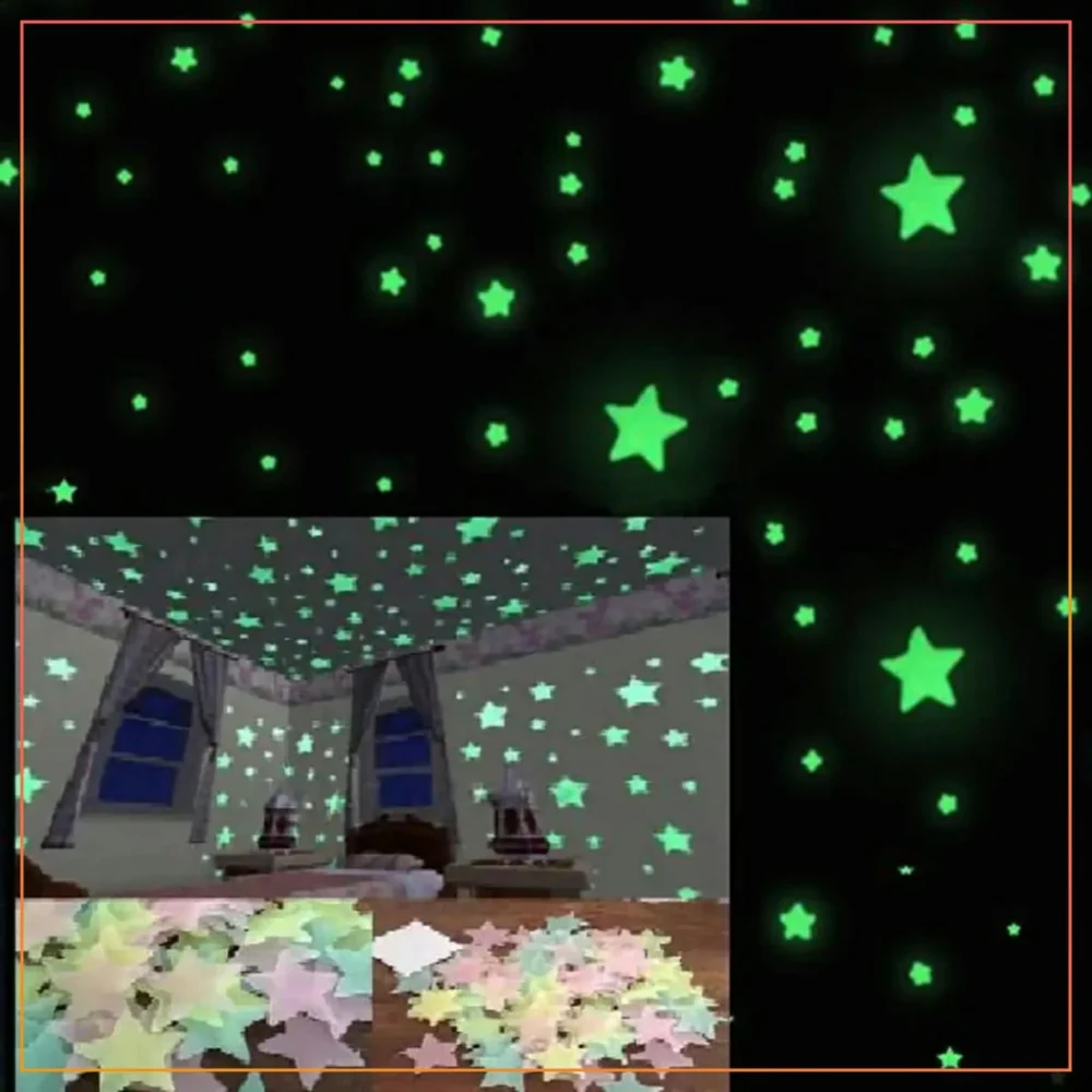  50 Pcs 3D Stars Glow Shine In The Dark Luminous On Wall Glowing Stickers For Wall Decal Kids Room living Room Home Decoration (Copy)