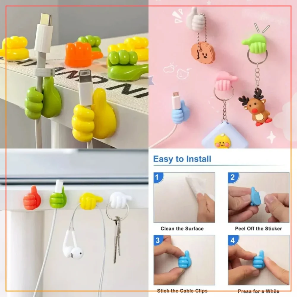 Pack of 10 Thumb Hook Creative Cute Data Cable Wire Storage Fixed Cable Organiser  Multi functional Clip Holder