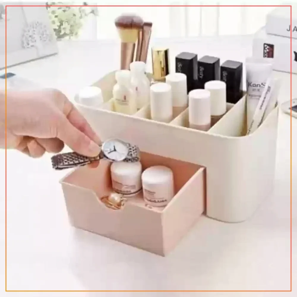 Plastic  Jewelry Box With Small Drawer 6 Grid Makeup Organizer and Stationary Storage Case