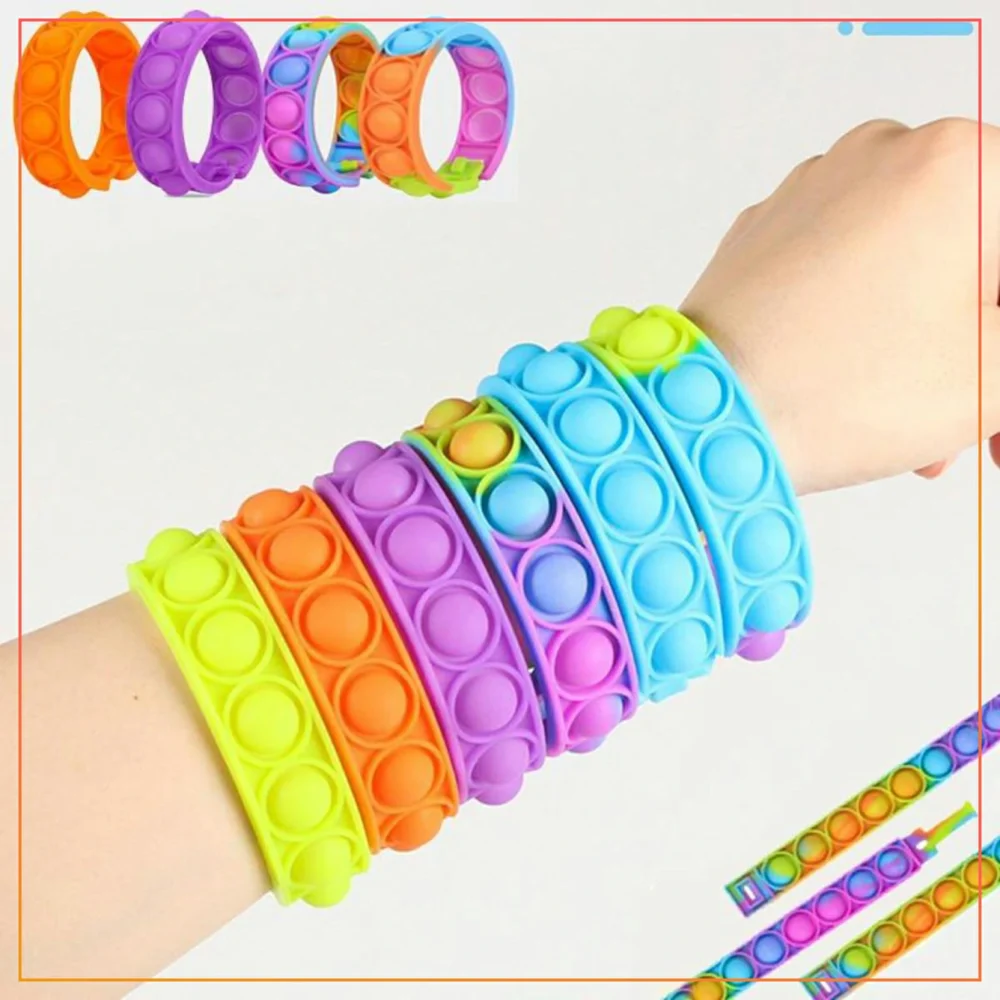 Popit Stress Relief Wristband Fidget Toys, Wearable Push Pop Bubble Sensory Fidget Hand Finger Press Silicone Bracelet Toy
