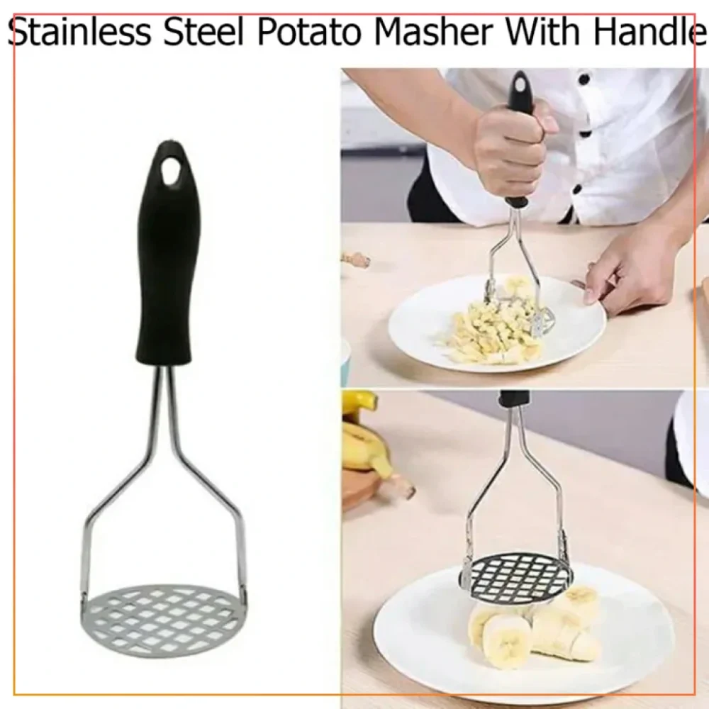 Potato Masher Stainless Steel High Quality Plastic Handle Easy Grip Masher-Black (Model 2 )